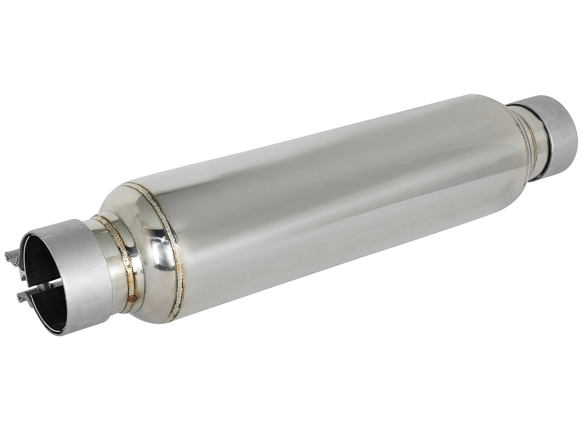aFe Power MACH Force-Xp 15" 304 Stainless Steel Resonator — 2-1/2 IN Inlet/Outlet x 4 IN Dia. x 15 IN Body x 19 IN Overall Length — 49M10002