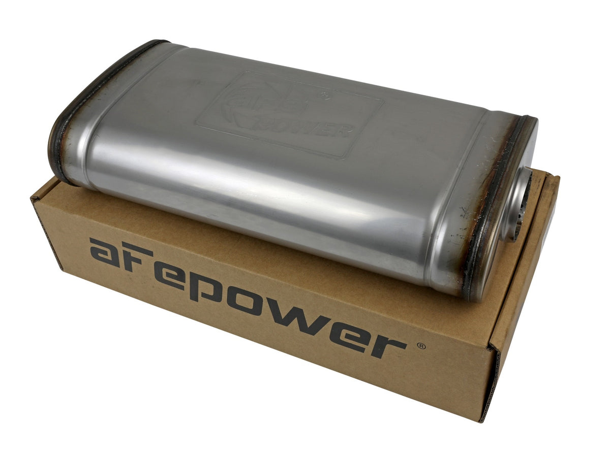 aFe Power MACH Force-Xp 304 Stainless Steel Muffler — 2-1/2 IN ID Center/Offset x 9 IN W x 4 IN H x 18 IN L - Oval Body — 49M30019