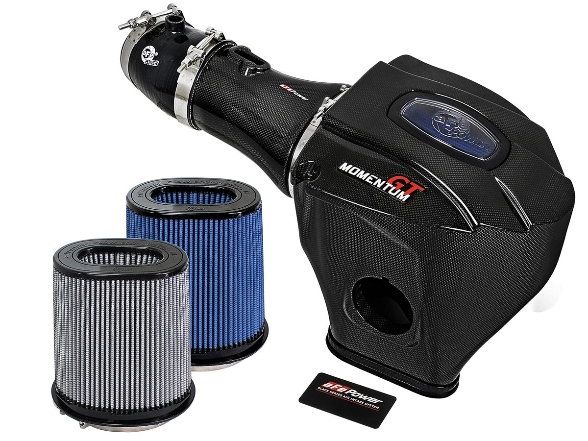aFe Power Black Series Momentum Carbon Fiber Cold Air Intake System w/ Dual Filter — Dodge Challenger/Charger SRT Hellcat 15-16 V8-6.2L (sc) HEMI — 52-72204-CF