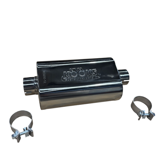 Kooks 2-1/2" Oval Clamp In Muffler 12" Long Body . Polished Stainless Steel. — KO250-12-CI