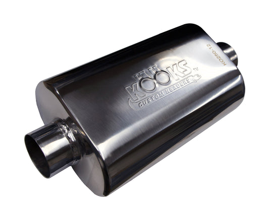 Kooks 2-1/2" Oval Center/Center Muffler 12" Long Body . Polished Stainless Steel. — KO250-12