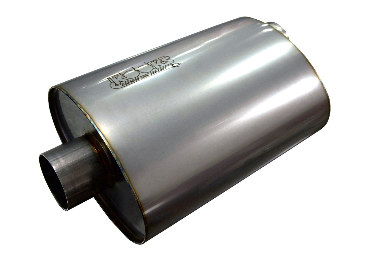 Kooks 2-1/2" Oval Center/Offset Muffler 12" Long Body. Stainless Steel. — MUF-009