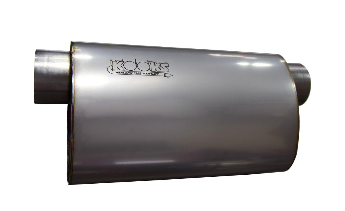 Kooks 3" Oval Offset/Offset (Same Side) Muffler 14" Long Body. Stainless Steel. — MUF-014