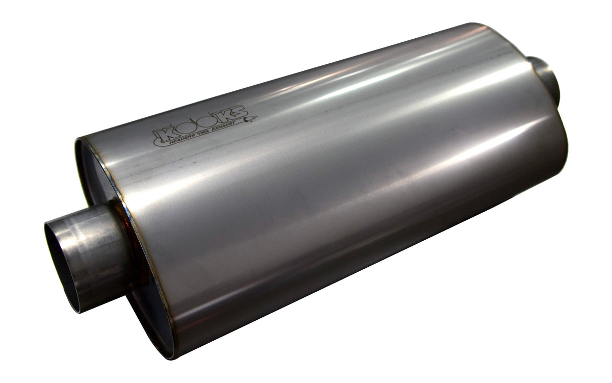 Kooks 3" Oval Center/Center Muffler 18" Long Body . Polished Stainless Steel. — MUF-019
