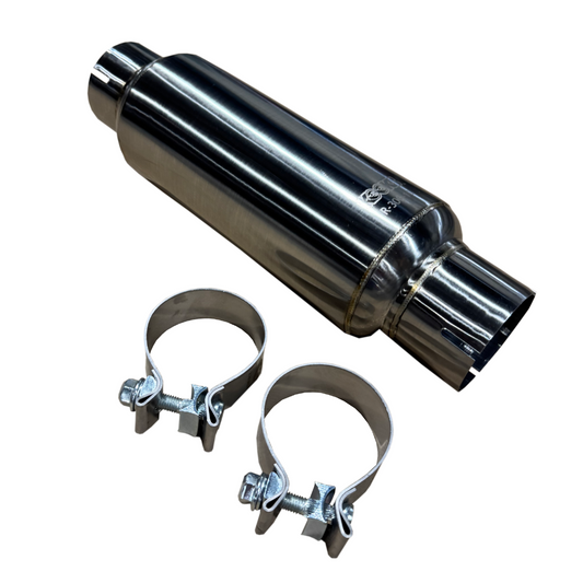 Kooks 3” Round Clamp In Muffler 10” Long Body. Polished Stainless Steel. — R300-10-CI