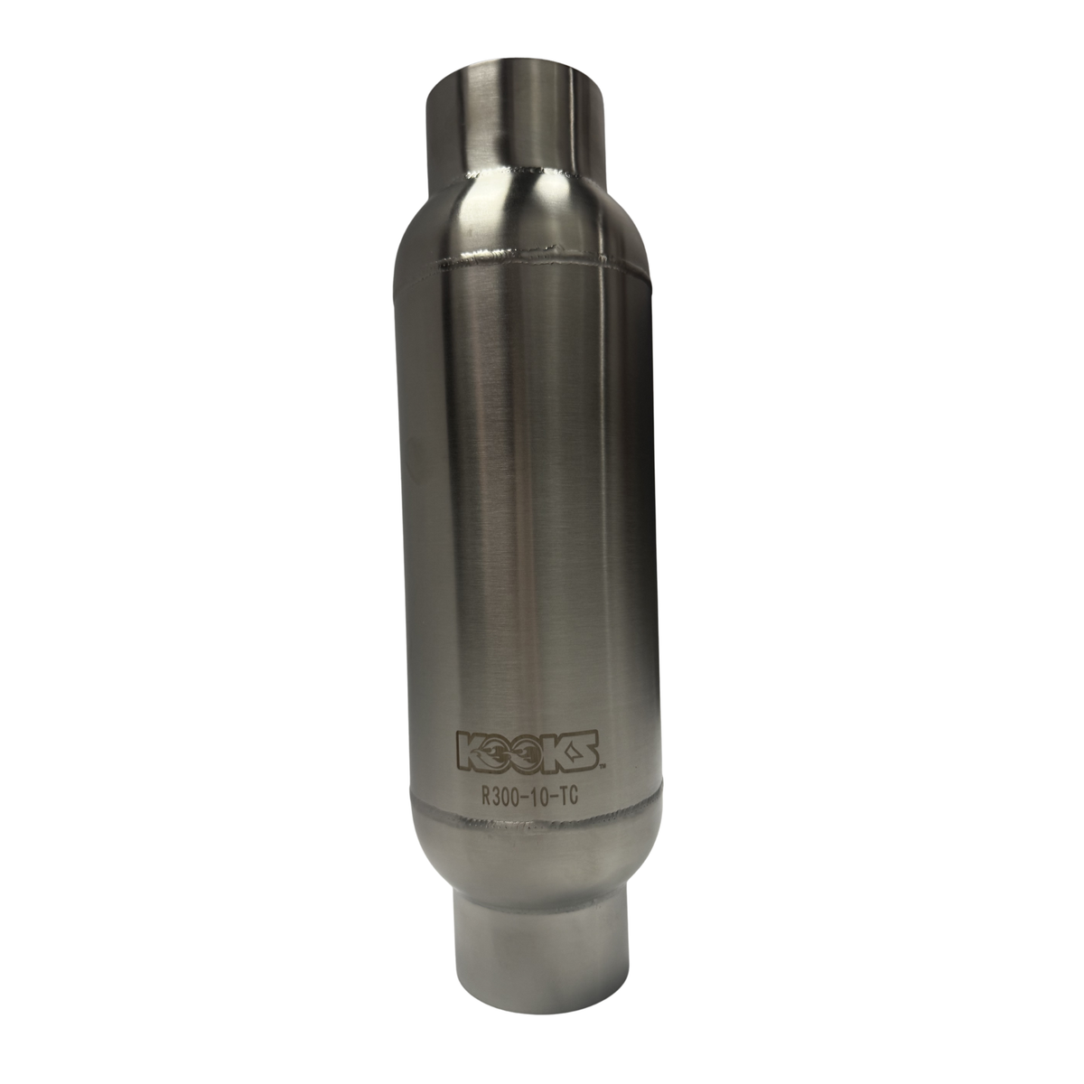 Kooks 3” Round Muffler with Tri-Core Insert. 10” Long Body. Polished Stainless Steel. — R300-10-TC