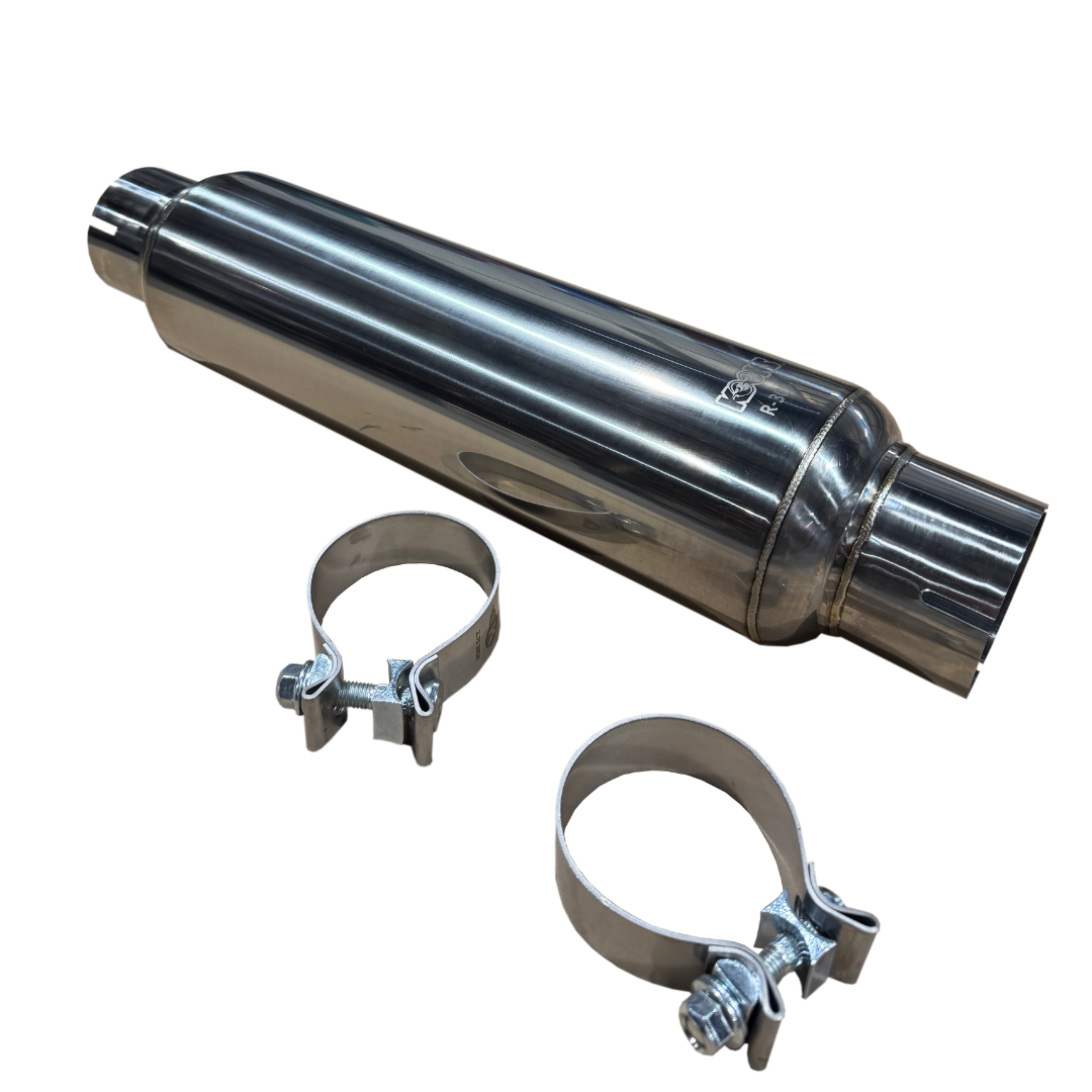 Kooks 3" Round Clamp In Muffler 14" Long. Polished Stainless Steel. — R300-14-CI
