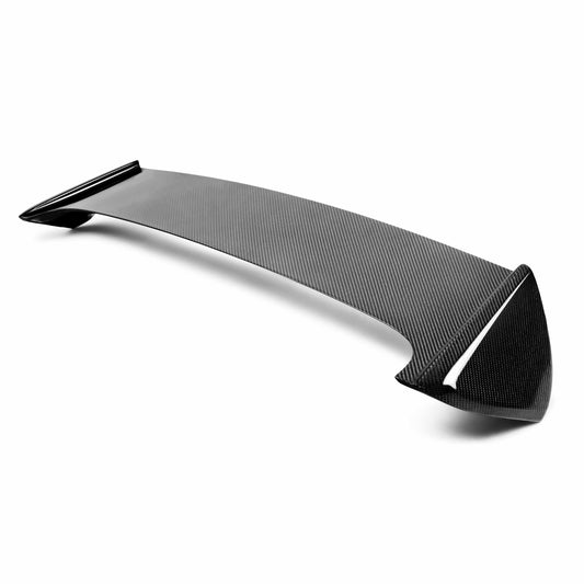 Seibon STI-Style Carbon Fiber rear spoiler for 2008-2014 Subaru WRX / STi Hatchback, with cut-out for factory brake light.