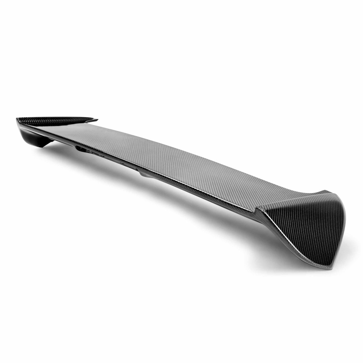 Seibon STI-Style Carbon Fiber rear spoiler for 2008-2014 Subaru WRX / STi Hatchback, with cut-out for factory brake light.