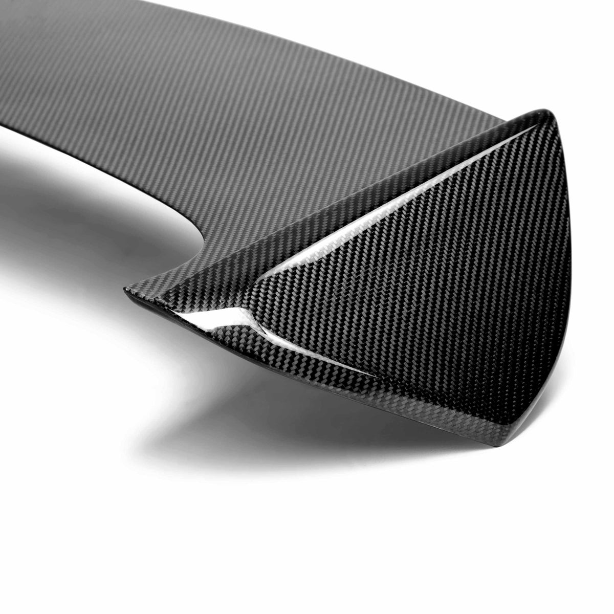 Seibon STI-Style Carbon Fiber rear spoiler for 2008-2014 Subaru WRX / STi Hatchback, with cut-out for factory brake light.